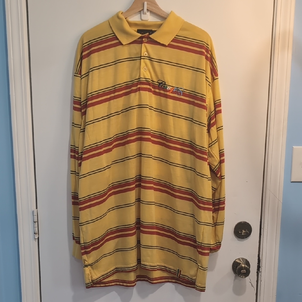 COOGI Yellow Long-Sleeve Striped Rugby Polo Yellow/Red/Black Men's Size 4X